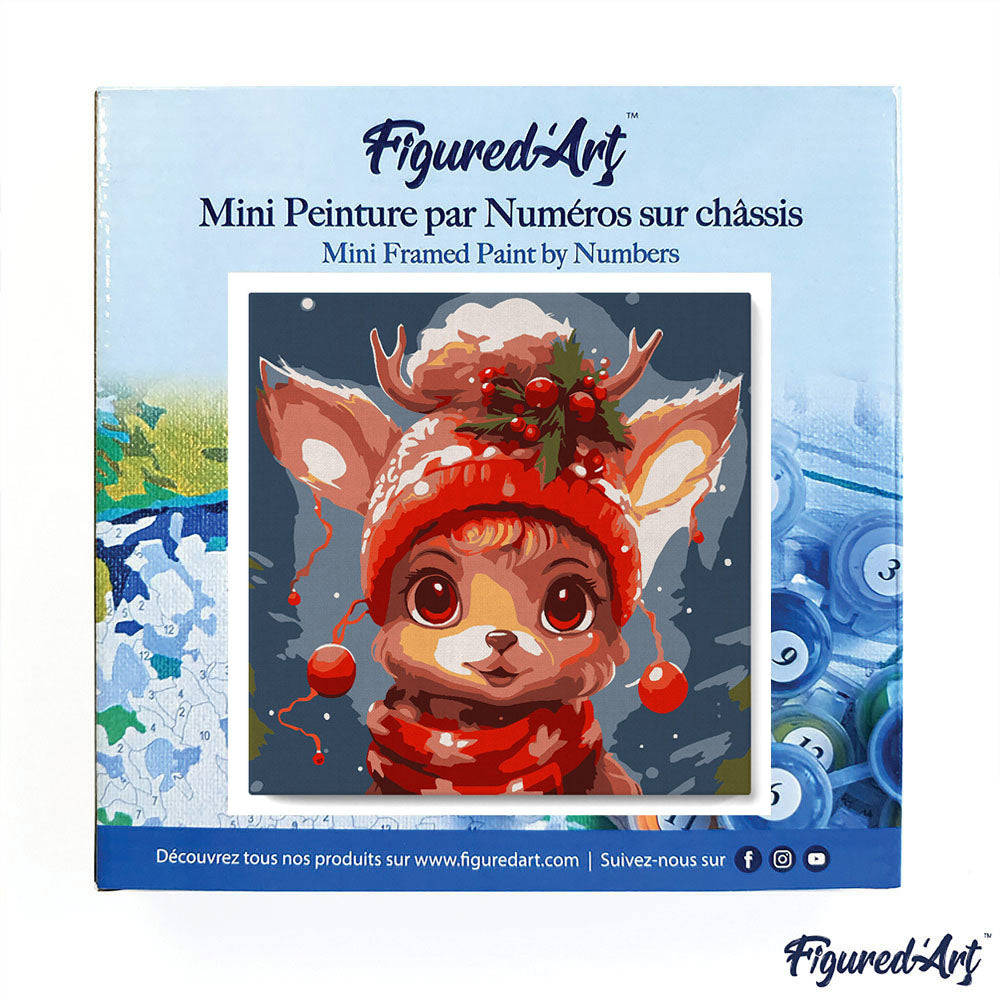 Mini Malen nach Zahlen mit Rahmen 20x20cm Niedliches Rentier Fantasie - Kidis Art