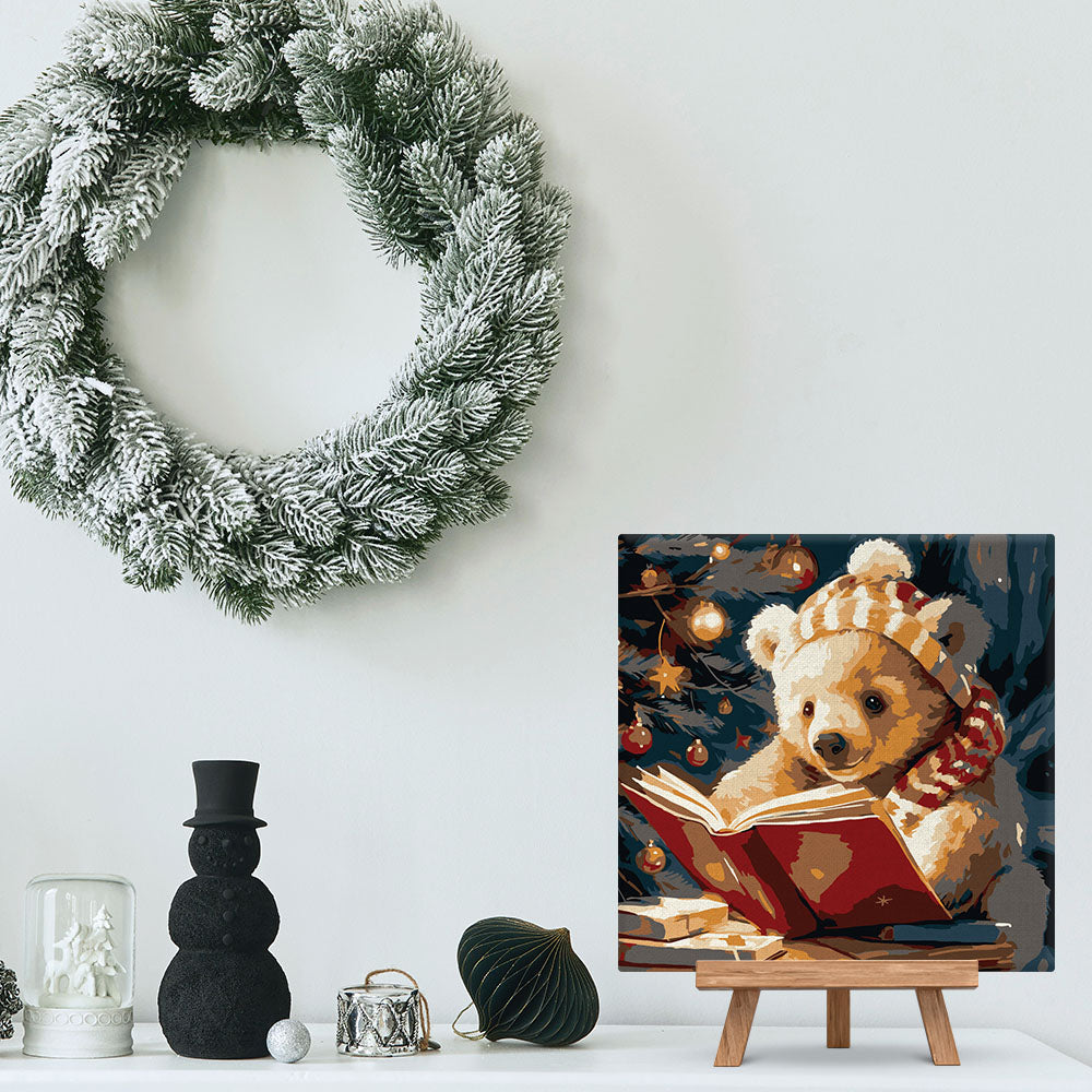 Mini-Malvorlagen 20 x 20 cm mit Rahmen Niedlicher Bär beim Lesen