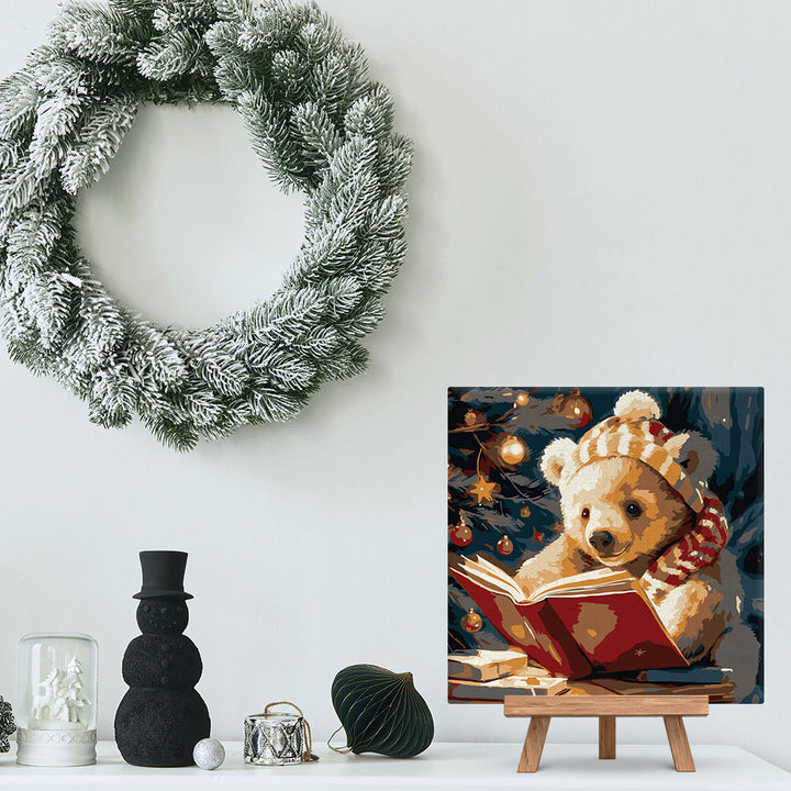 Mini-Malvorlagen 20 x 20 cm mit Rahmen Niedlicher Bär beim Lesen