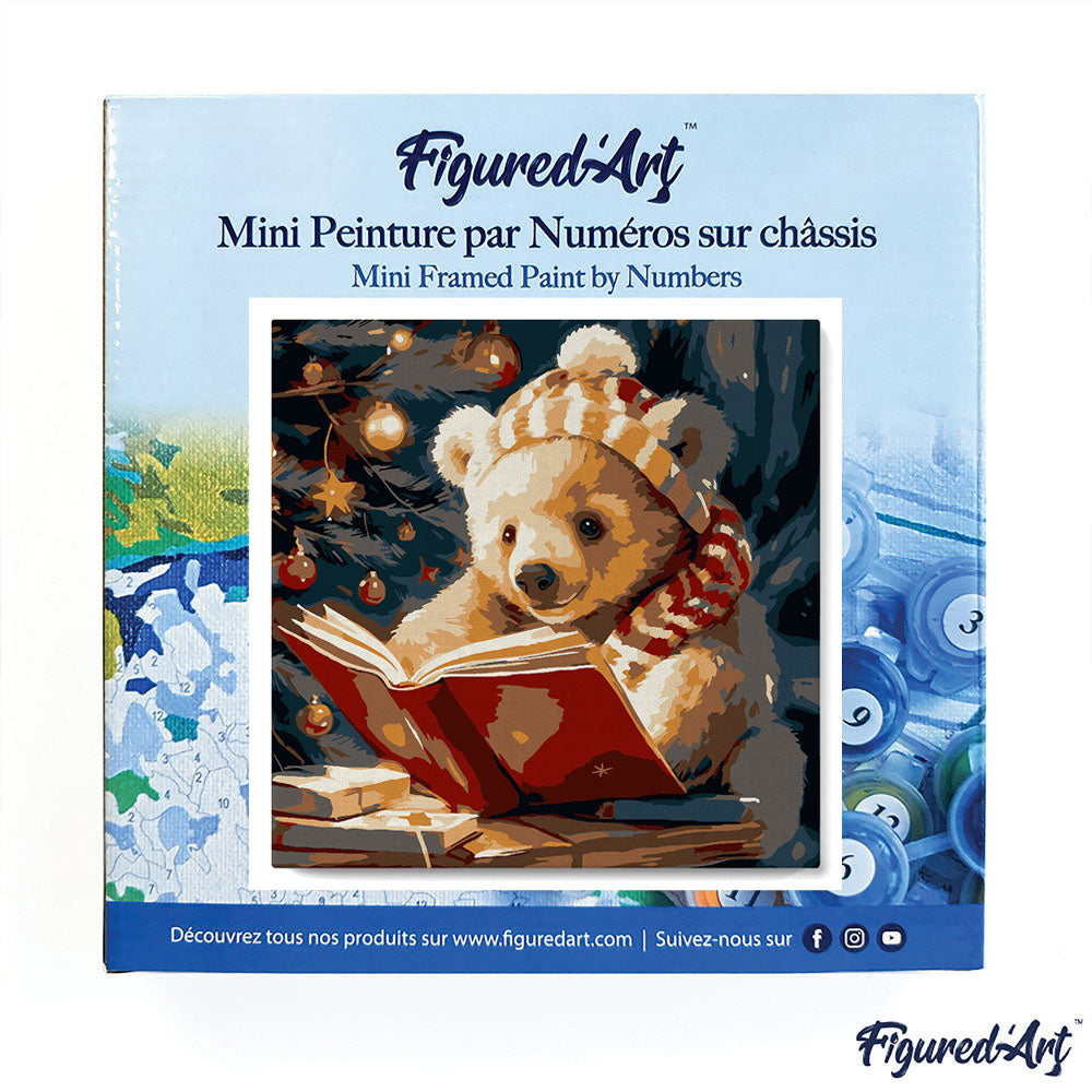 Mini-Malvorlagen 20 x 20 cm mit Rahmen Niedlicher Bär beim Lesen