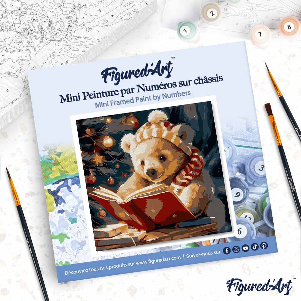 Mini-Malvorlagen 20 x 20 cm mit Rahmen Niedlicher Bär beim Lesen