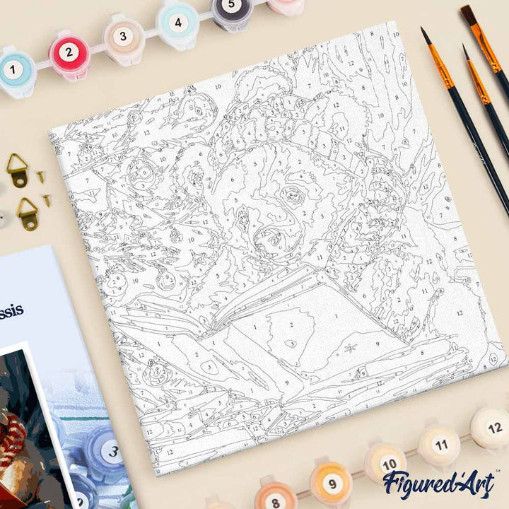 Mini-Malvorlagen 20 x 20 cm mit Rahmen Niedlicher Bär beim Lesen