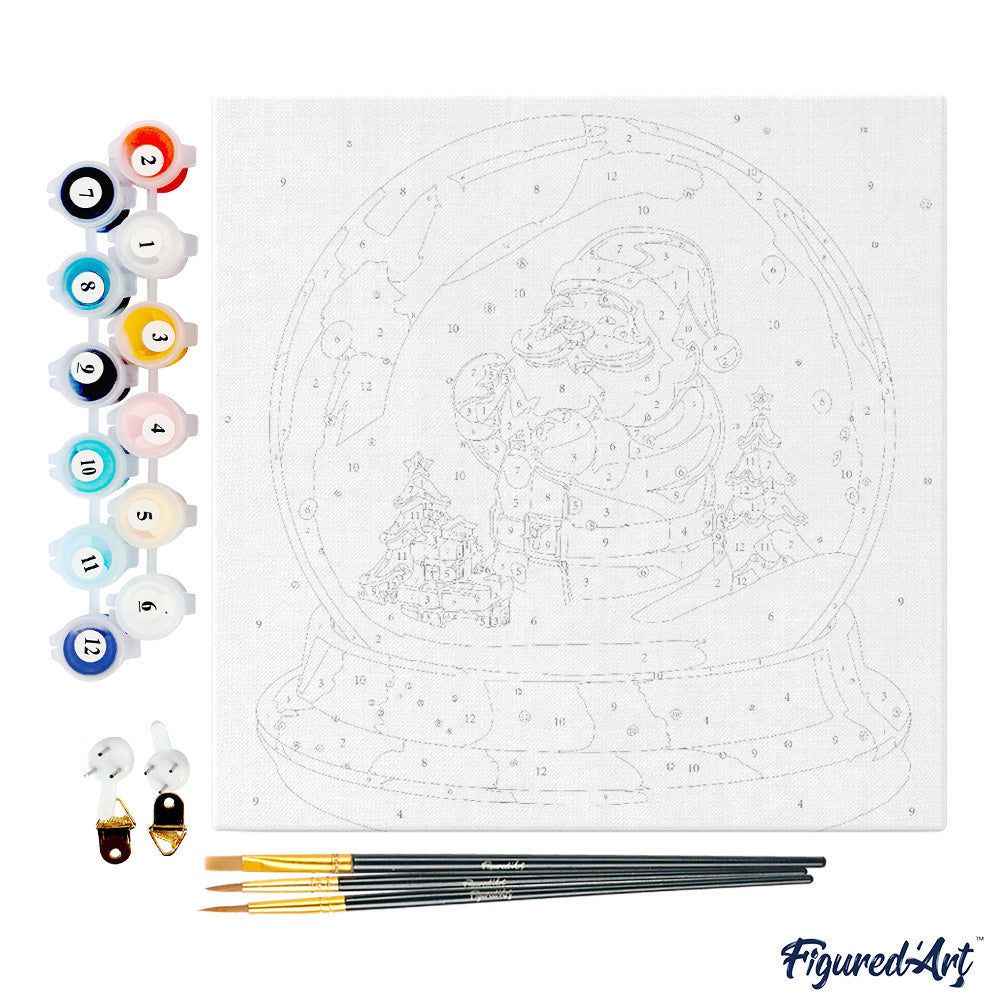 Mini Malen nach Zahlen mit Rahmen 20x20cm - Hund im Schnee zu Weihnachten