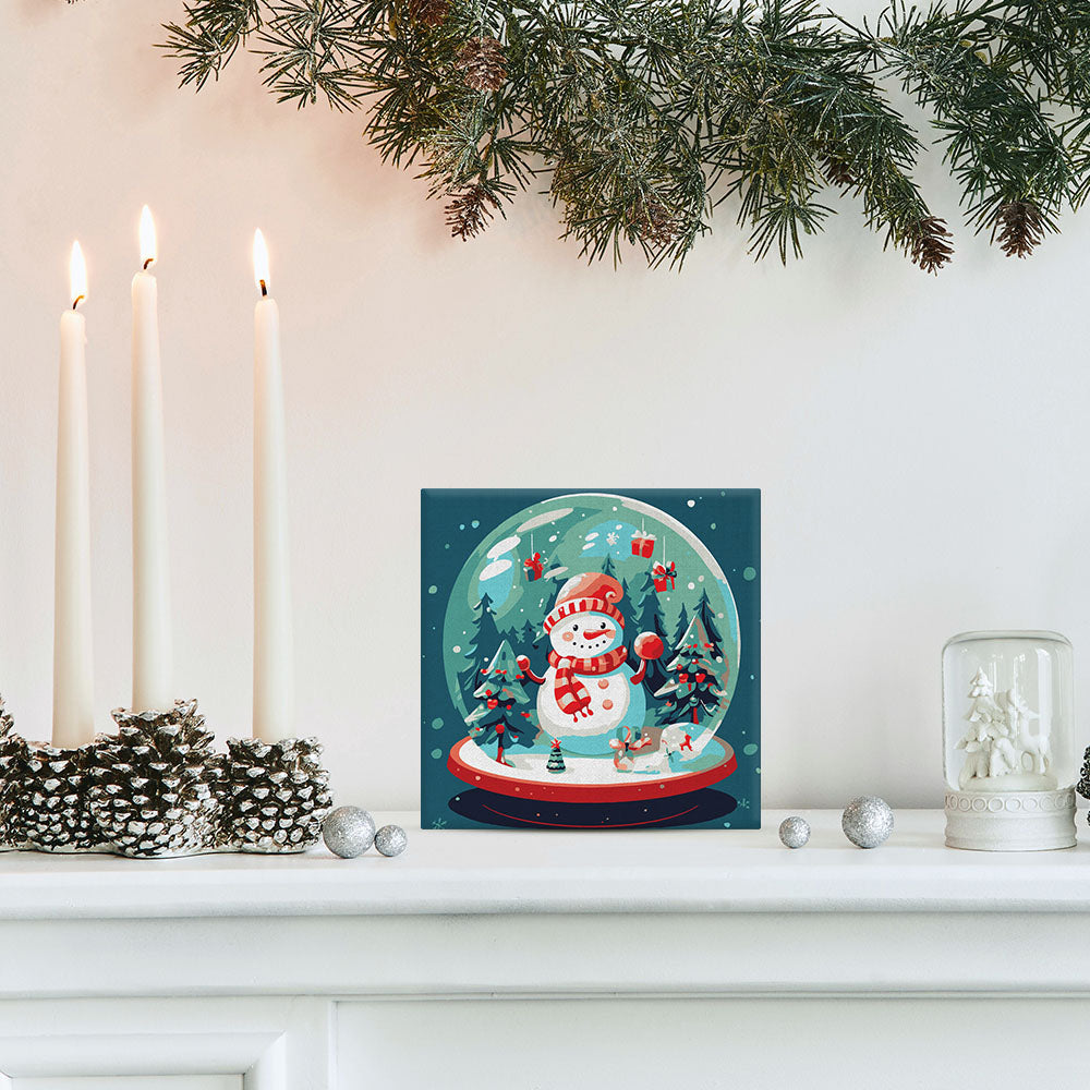 Mini Malen nach Zahlen mit Rahmen 20x20cm - Schneemann und Vögel