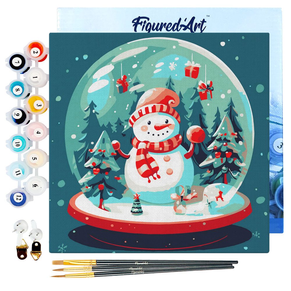 Mini Malen nach Zahlen mit Rahmen 20x20cm - Schneemann und Vögel