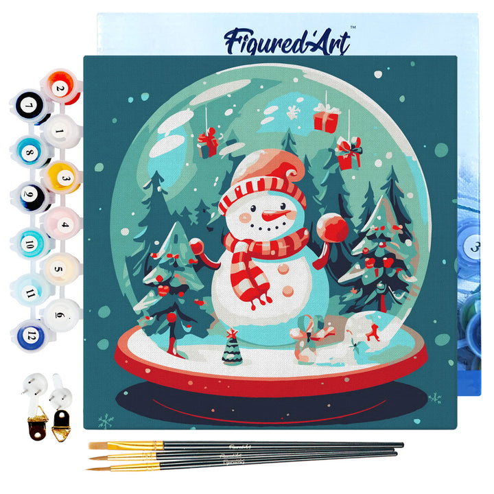 Mini Malen nach Zahlen mit Rahmen 20x20cm - Schneemann und Vögel