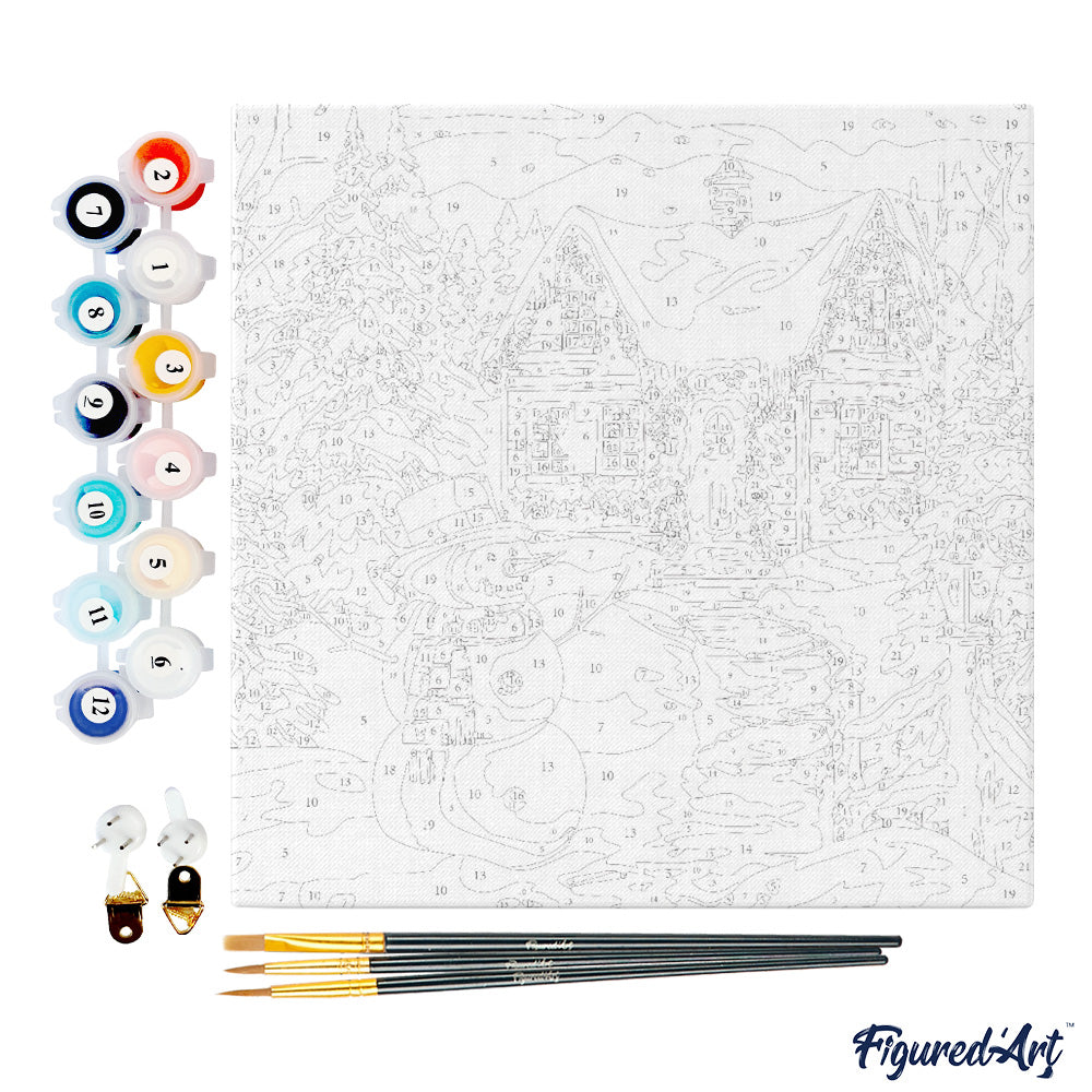 Mini Malen nach Zahlen mit Rahmen 20x20cm - Weihnachtsmann in Schneekugel