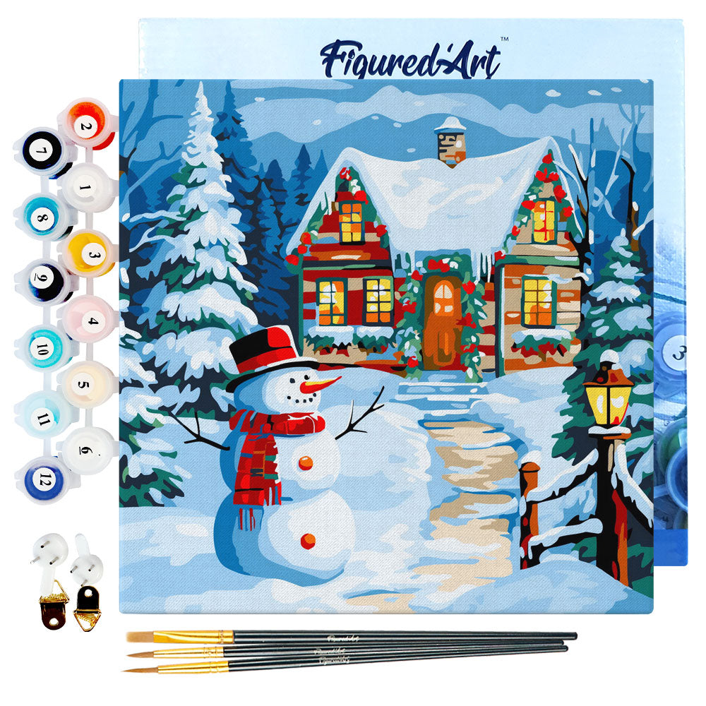 Mini Malen nach Zahlen mit Rahmen 20x20cm - Weihnachtsmann in Schneekugel - Kidis Art
