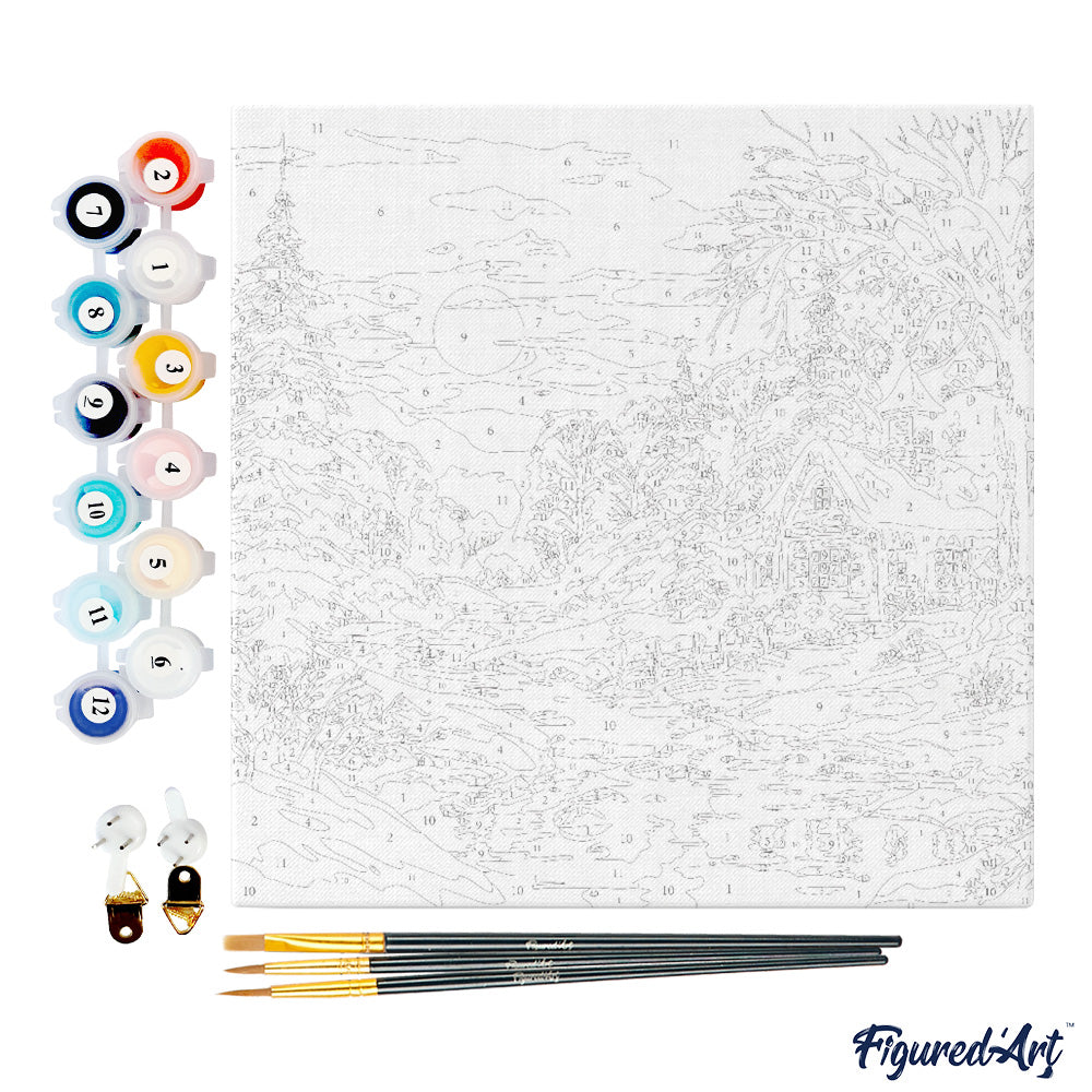 Mini Malen nach Zahlen mit Rahmen 20x20cm - Weihnachtsbaum in Schneekugel