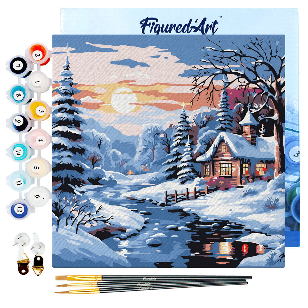 Mini Malen nach Zahlen mit Rahmen 20x20cm - Weihnachtsbaum in Schneekugel