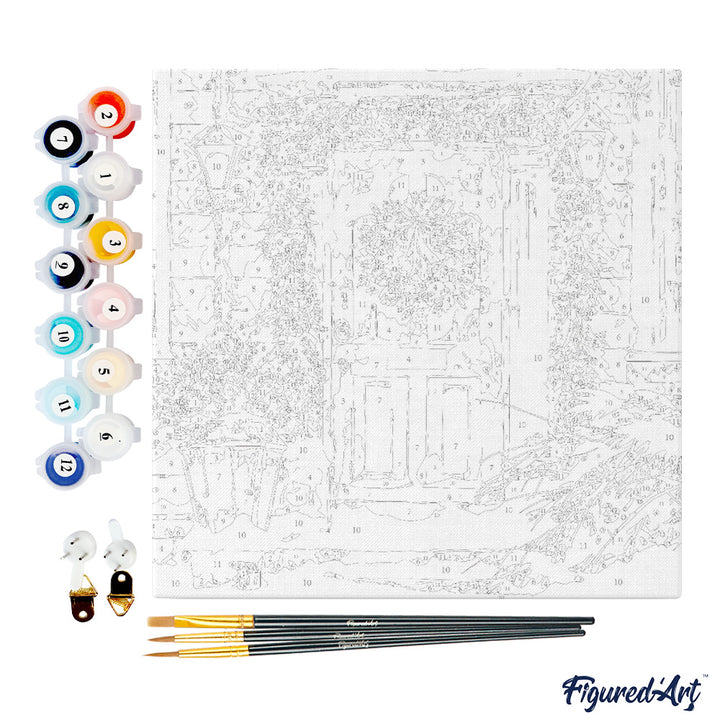 Mini Malen nach Zahlen mit Rahmen 20x20cm - Liebliches Winterhäuschen