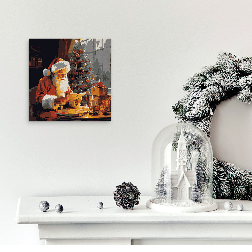 Mini Malen nach Zahlen mit Rahmen 20x20cm Weihnachtsmann beim Lesen - Kidis Art