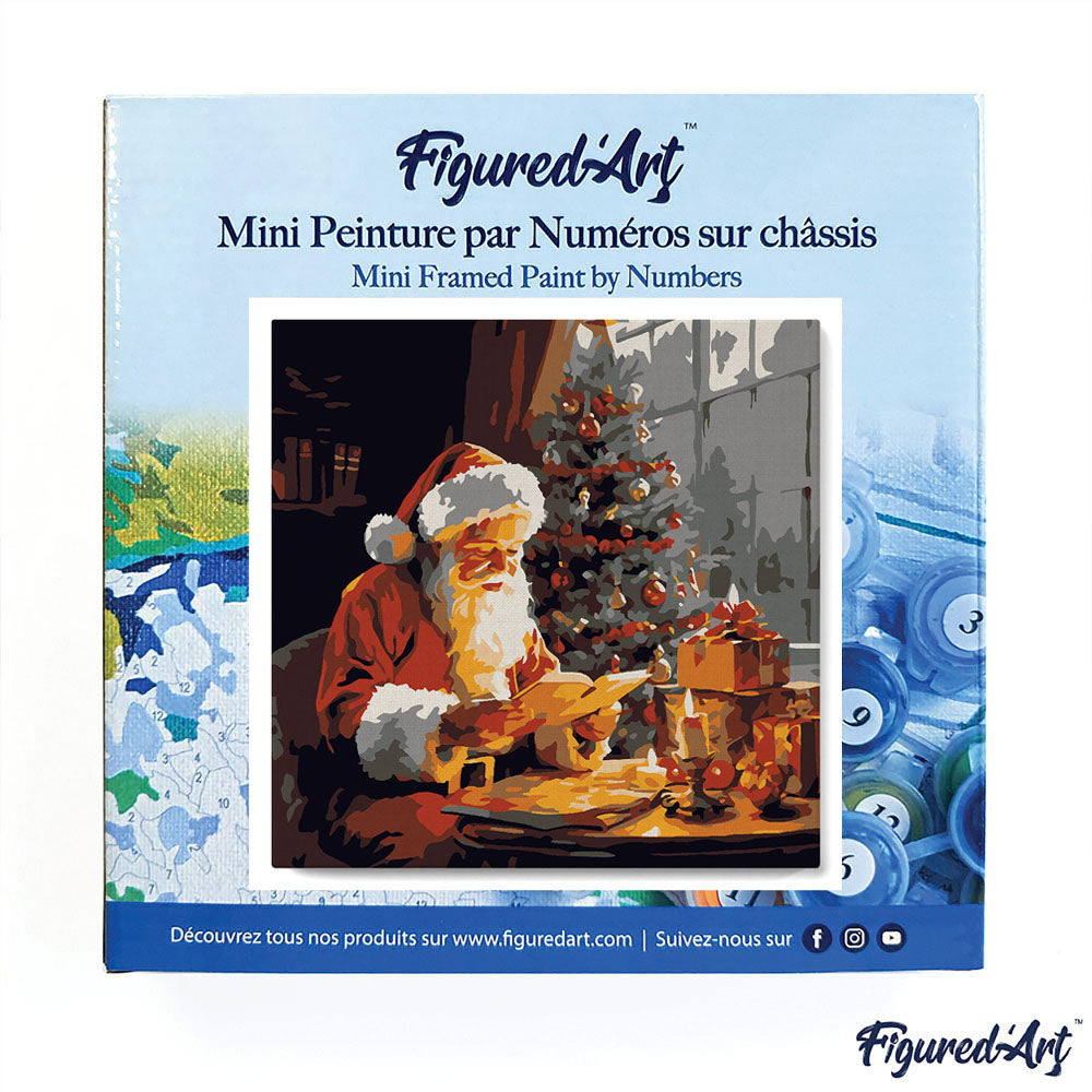 Mini Malen nach Zahlen mit Rahmen 20x20cm Weihnachtsmann beim Lesen
