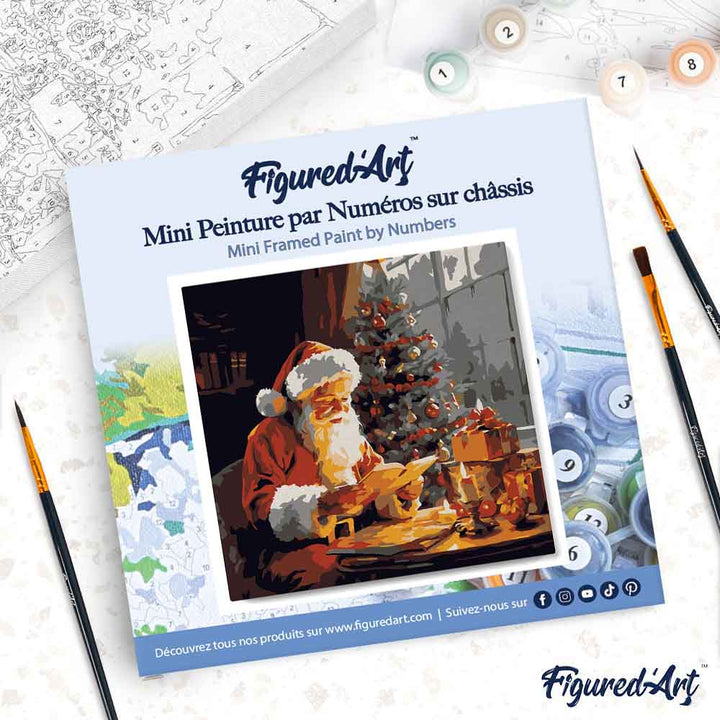 Mini Malen nach Zahlen mit Rahmen 20x20cm Weihnachtsmann beim Lesen