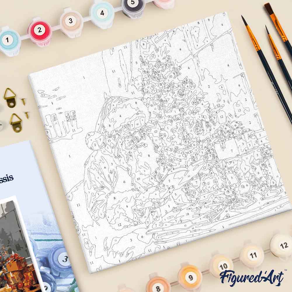 Mini Malen nach Zahlen mit Rahmen 20x20cm Weihnachtsmann beim Lesen