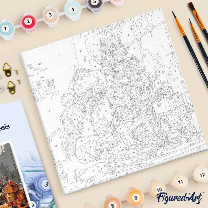 Mini Malen nach Zahlen mit Rahmen 20x20cm Weihnachtsmann beim Lesen