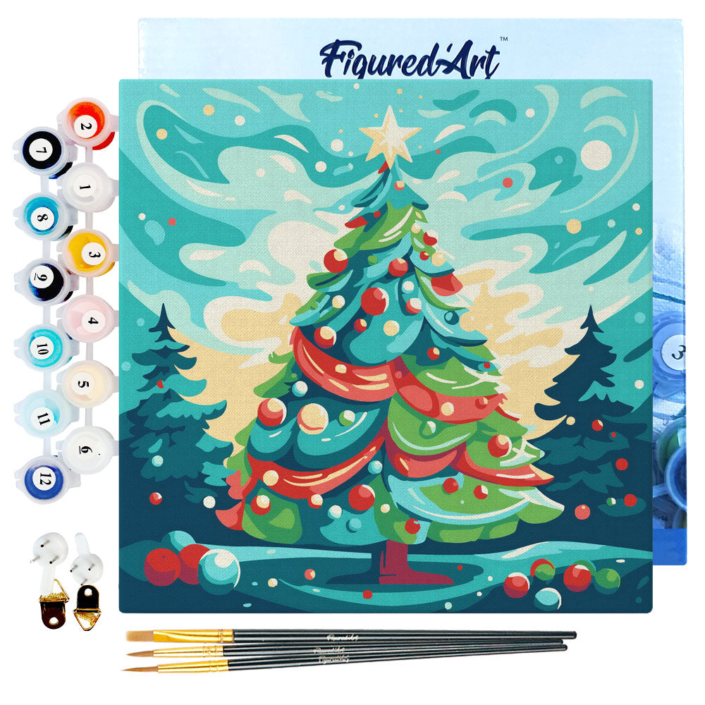 Mini Malen nach Zahlen mit Rahmen 20x20cm - Weihnachtsbaum im Wohnzimmer - Kidis Art