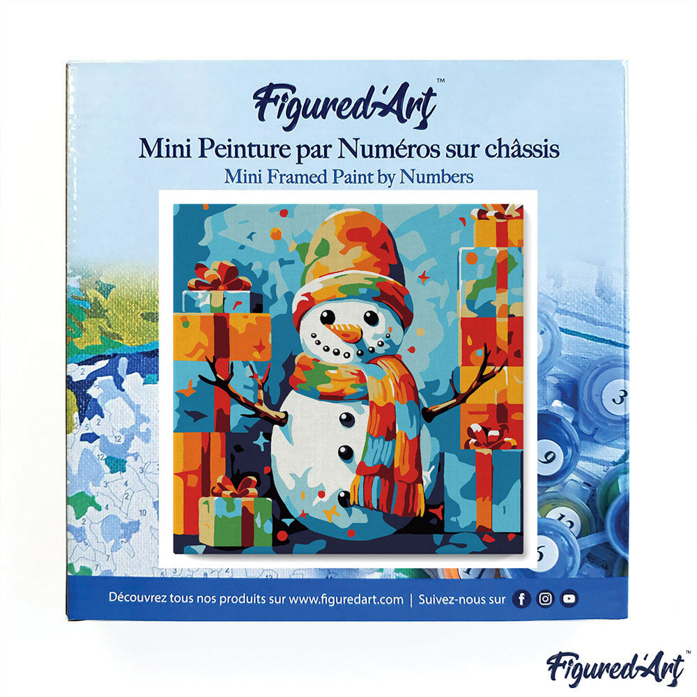 Mini Malen nach Zahlen mit Rahmen 20x20cm Schneemann und Geschenke