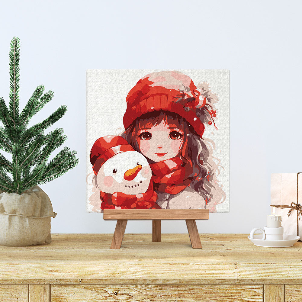 Mini Malen nach Zahlen mit Rahmen 20x20cm „Hübsches Mädchen und Schneemann“ - Kidis Art