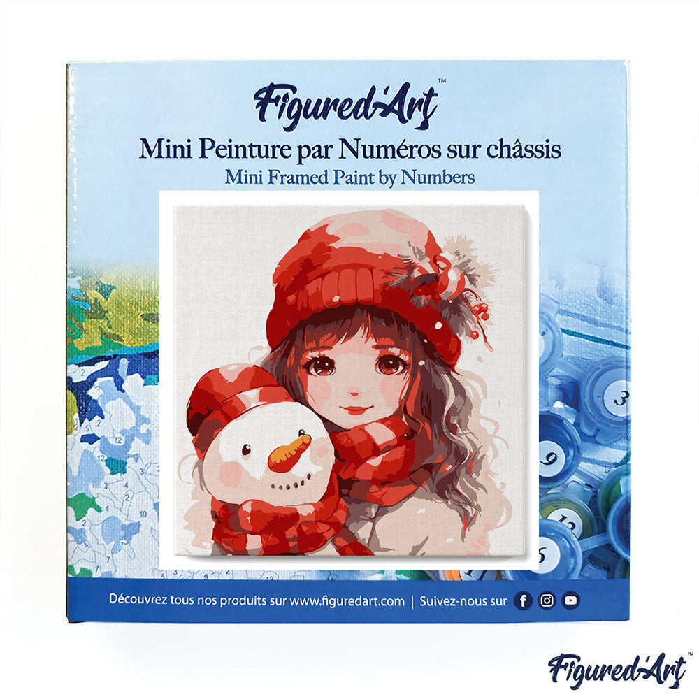 Mini Malen nach Zahlen mit Rahmen 20x20cm „Hübsches Mädchen und Schneemann“