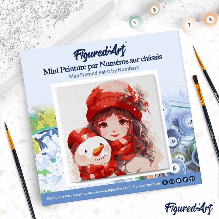 Mini Malen nach Zahlen mit Rahmen 20x20cm „Hübsches Mädchen und Schneemann“