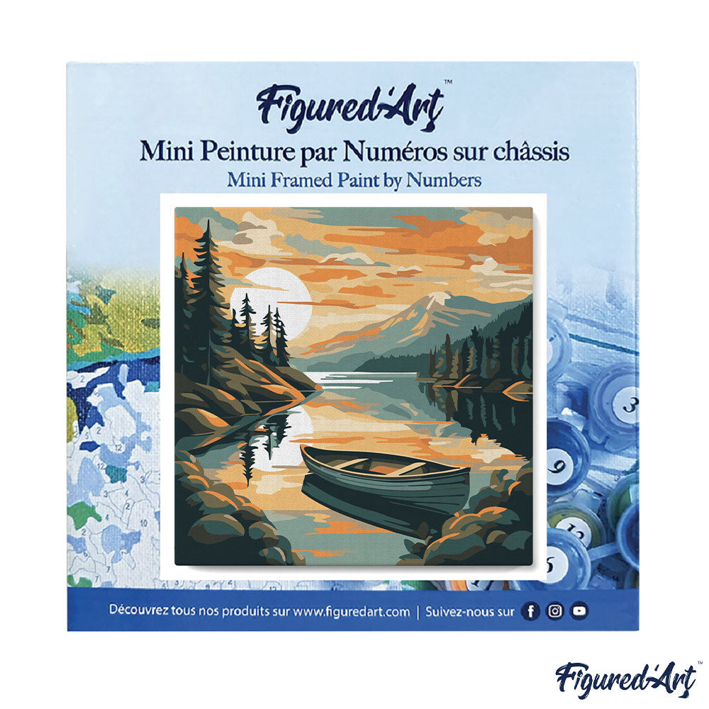 Mini Malen nach Zahlen mit Rahmen 20x20cm - Bergsee mit Kanu