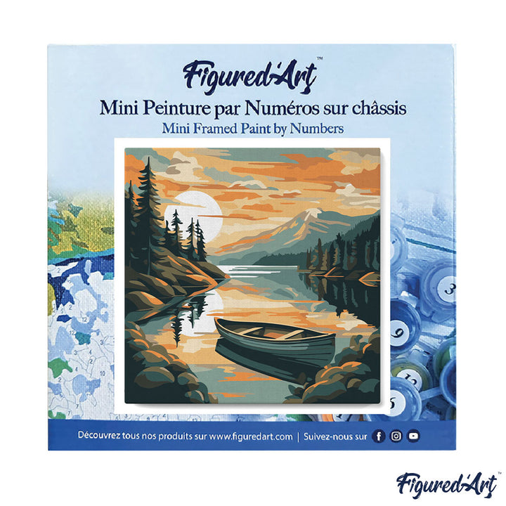 Mini Malen nach Zahlen mit Rahmen 20x20cm - Bergsee mit Kanu