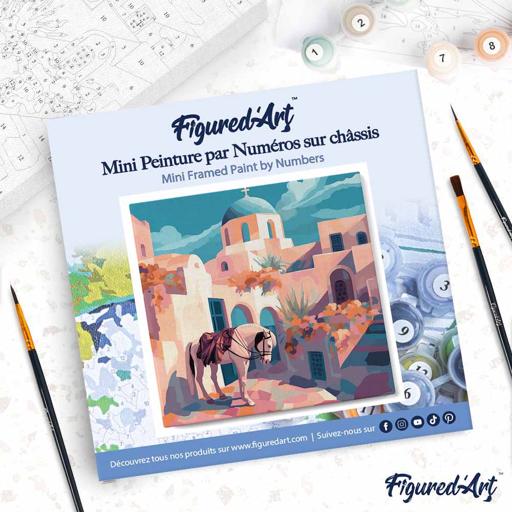 Mini Malen nach Zahlen mit Rahmen 20x20cm - Santorini Pferdeszene