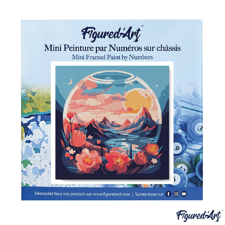 Mini Malen nach Zahlen mit Rahmen 20x20cm - Berge im Glaskugel