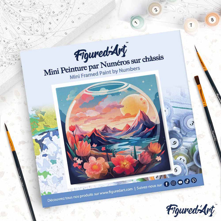 Mini Malen nach Zahlen mit Rahmen 20x20cm - Berge im Glaskugel