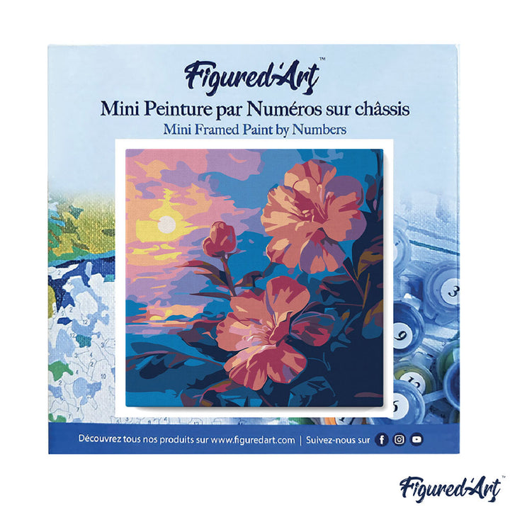 Mini Malen nach Zahlen mit Rahmen 20x20cm - Hibiskus bei Sonnenuntergang