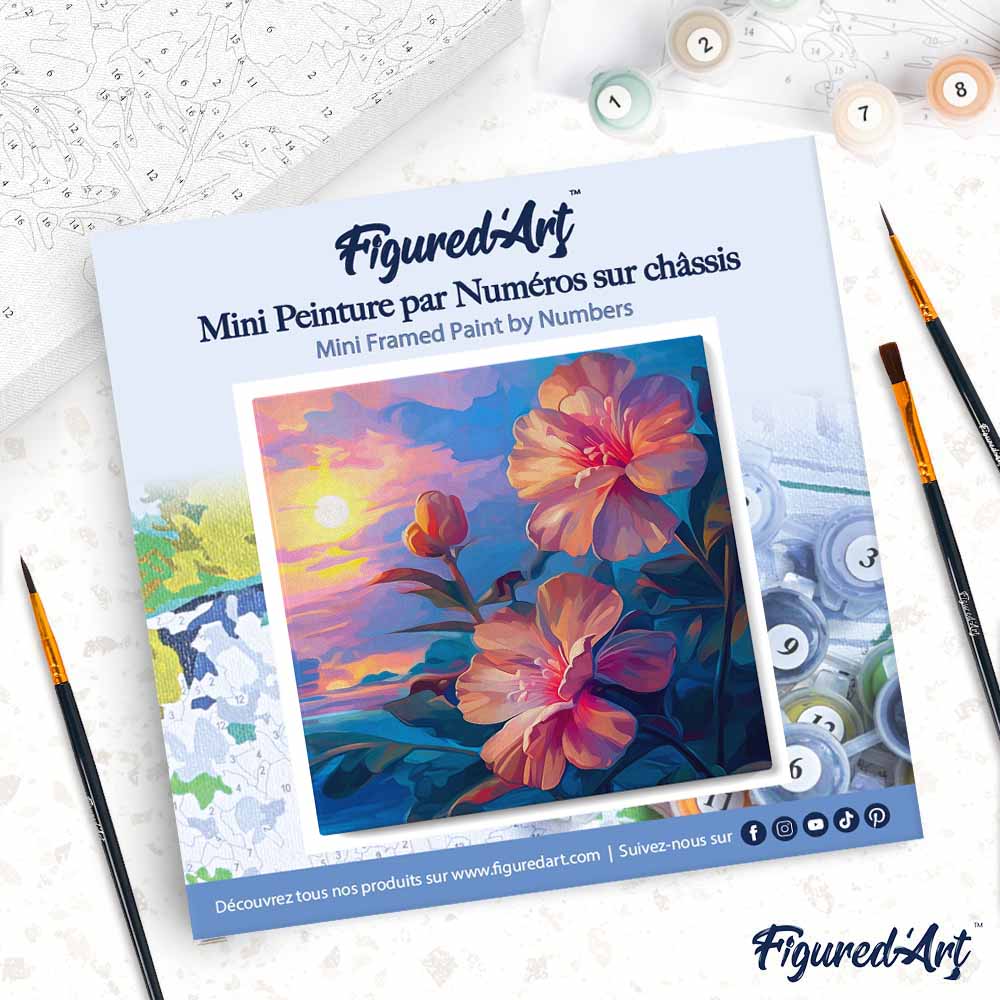 Mini Malen nach Zahlen mit Rahmen 20x20cm - Hibiskus bei Sonnenuntergang