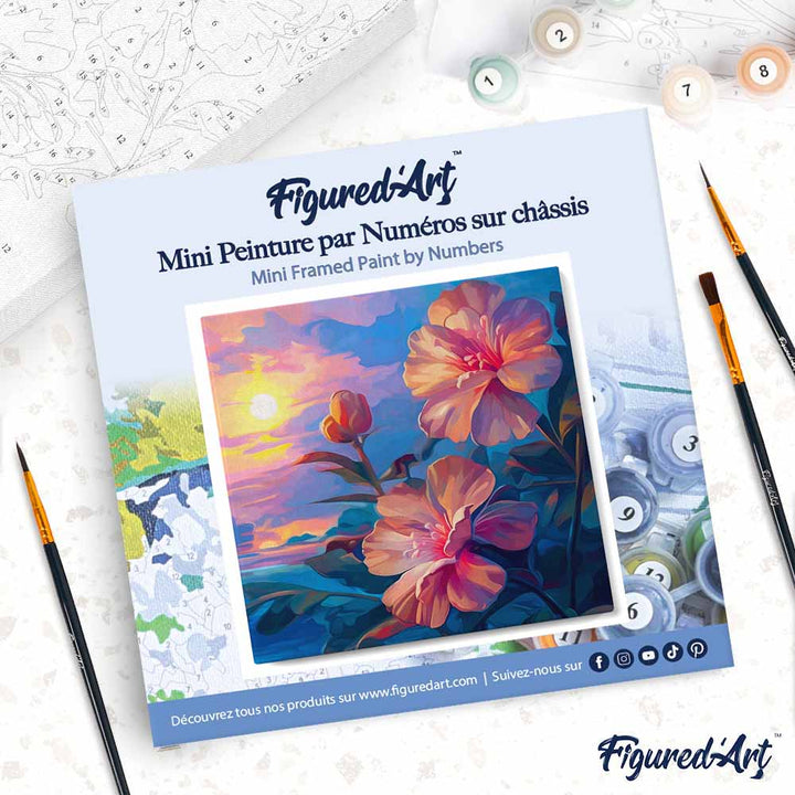 Mini Malen nach Zahlen mit Rahmen 20x20cm - Hibiskus bei Sonnenuntergang