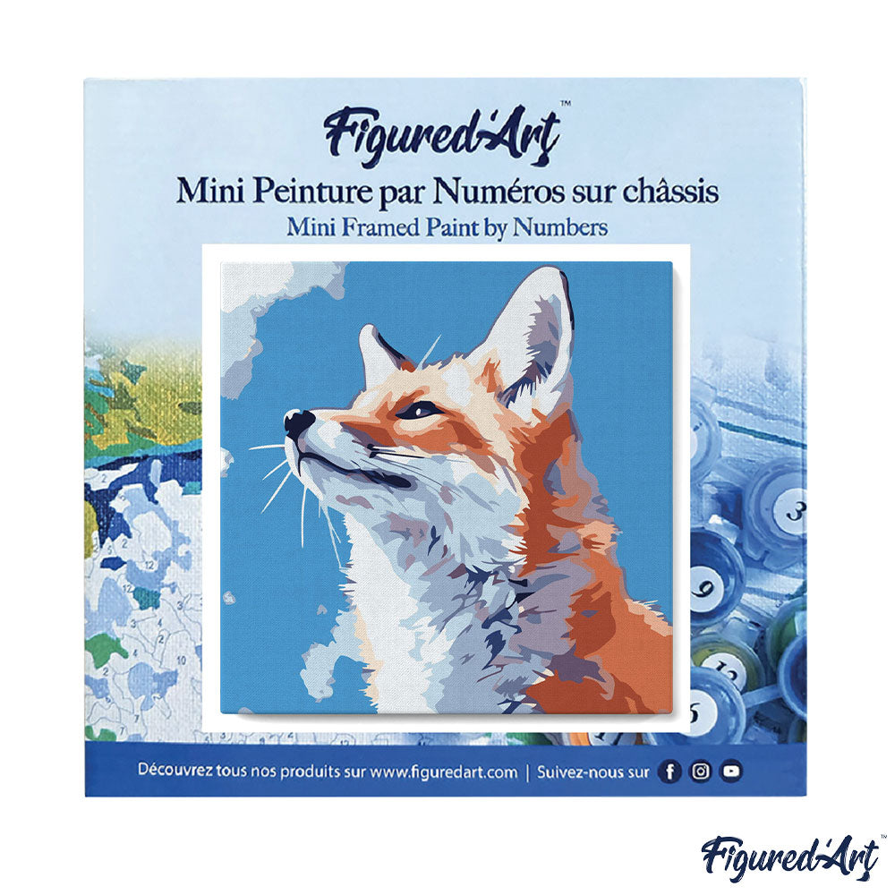 Mini Malen nach Zahlen mit Rahmen 20x20cm - Fuchs mit blauem Himmel - Kidis Art