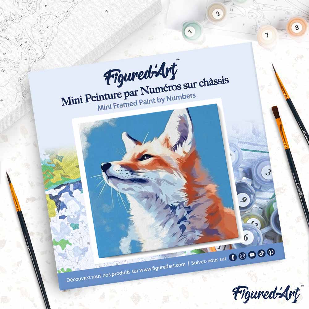 Mini Malen nach Zahlen mit Rahmen 20x20cm - Fuchs mit blauem Himmel