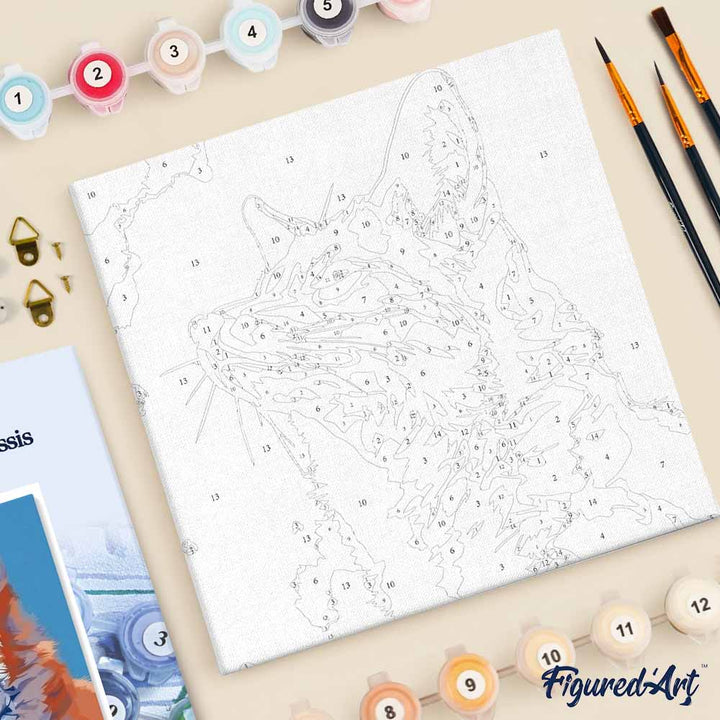 Mini Malen nach Zahlen mit Rahmen 20x20cm - Fuchs mit blauem Himmel