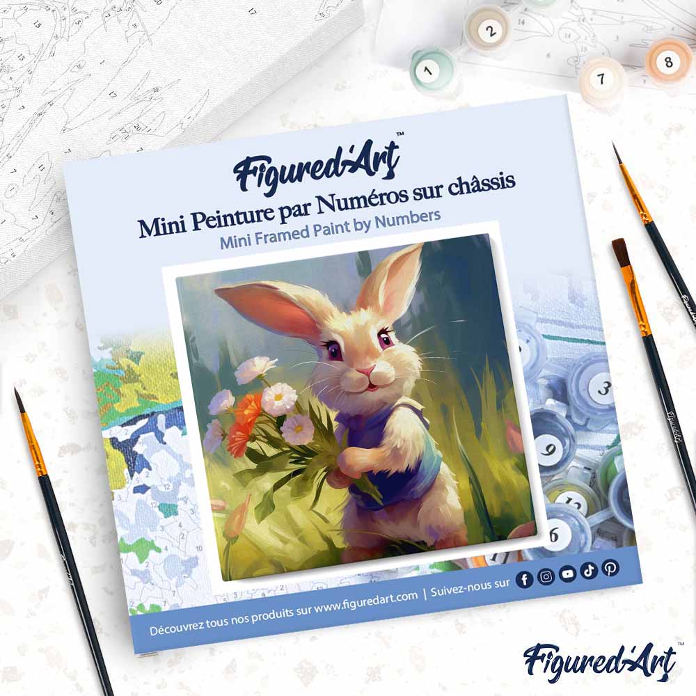 Mini Malen nach Zahlen mit Rahmen 20x20cm - Hase und Wildblumen