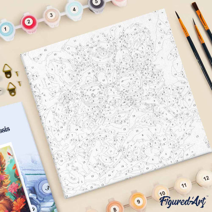 Mini Malen nach Zahlen mit Rahmen 20x20cm - Fantasie-Löwenjunges und Blumen