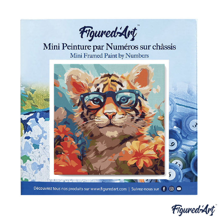 Mini Malen nach Zahlen mit Rahmen 20x20cm - Fantasie-Tigerjunges und Blumen