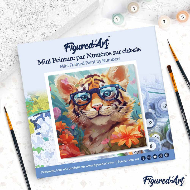 Mini Malen nach Zahlen mit Rahmen 20x20cm - Fantasie-Tigerjunges und Blumen
