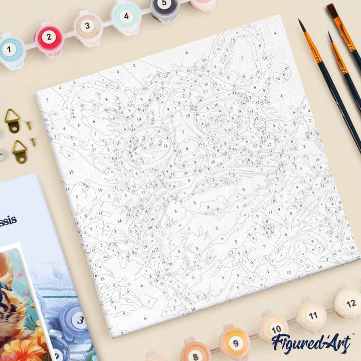 Mini Malen nach Zahlen mit Rahmen 20x20cm - Fantasie-Tigerjunges und Blumen