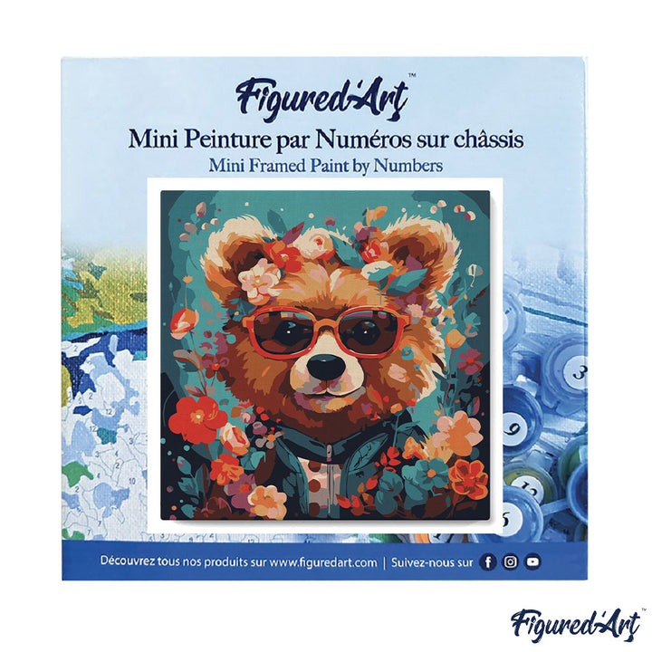 Mini Malen nach Zahlen mit Rahmen 20x20cm - Fantasie-Bär und Blumen