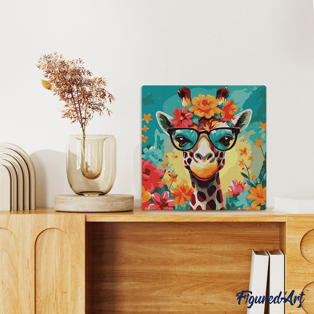 Mini Malen nach Zahlen mit Rahmen 20x20cm - Fantasie-Giraffe und Blumen - Kidis Art