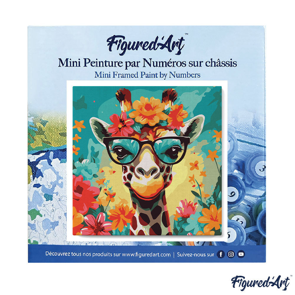 Mini Malen nach Zahlen mit Rahmen 20x20cm - Fantasie-Giraffe und Blumen - Kidis Art