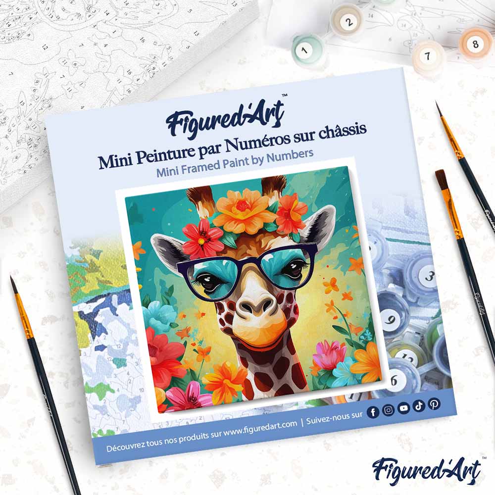 Mini Malen nach Zahlen mit Rahmen 20x20cm - Fantasie-Giraffe und Blumen - Kidis Art