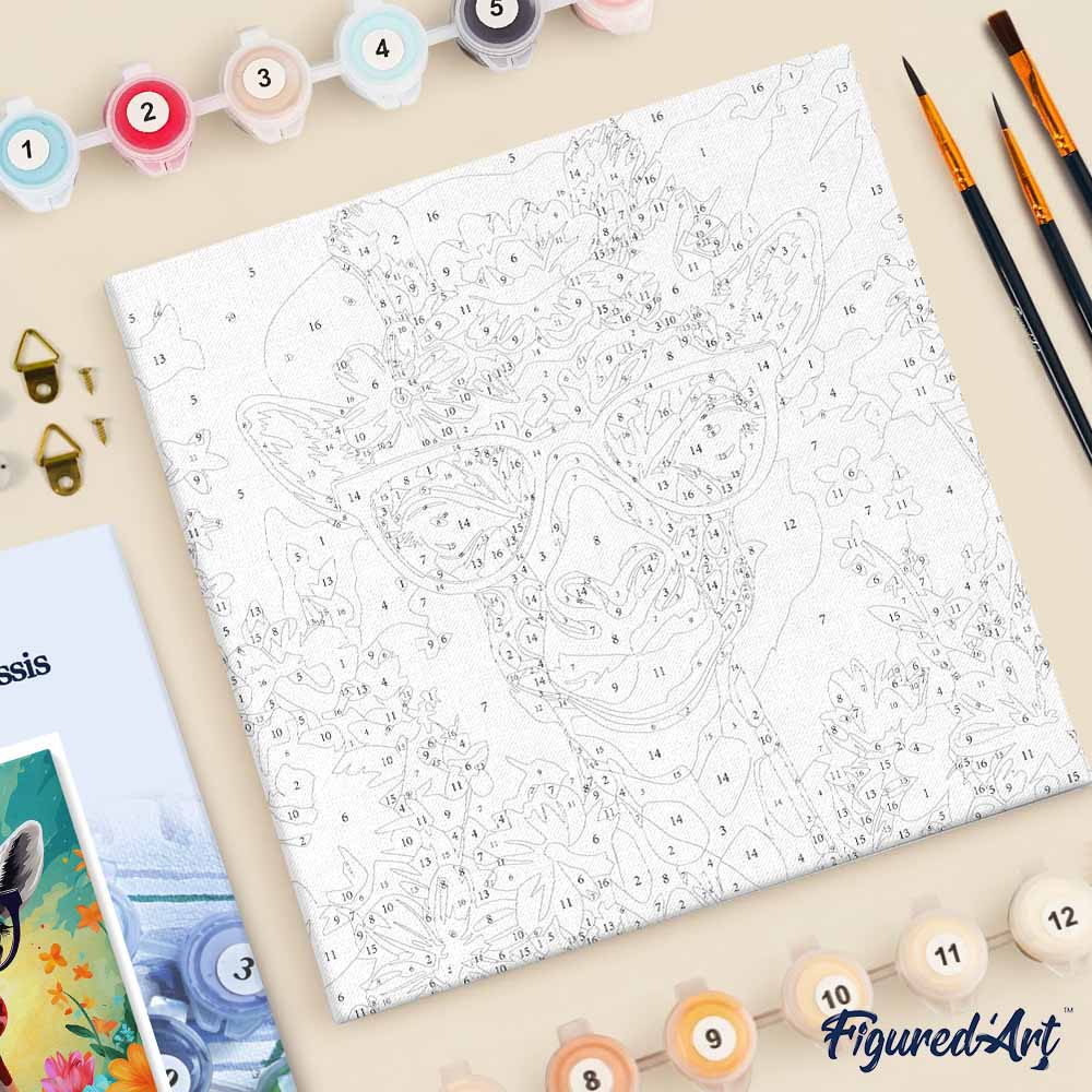 Mini Malen nach Zahlen mit Rahmen 20x20cm - Fantasie-Giraffe und Blumen