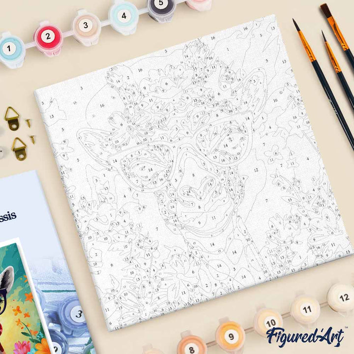 Mini Malen nach Zahlen mit Rahmen 20x20cm - Fantasie-Giraffe und Blumen