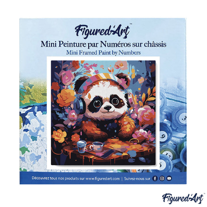 Mini Malen nach Zahlen mit Rahmen 20x20cm - Fantasie-Panda und Blumen
