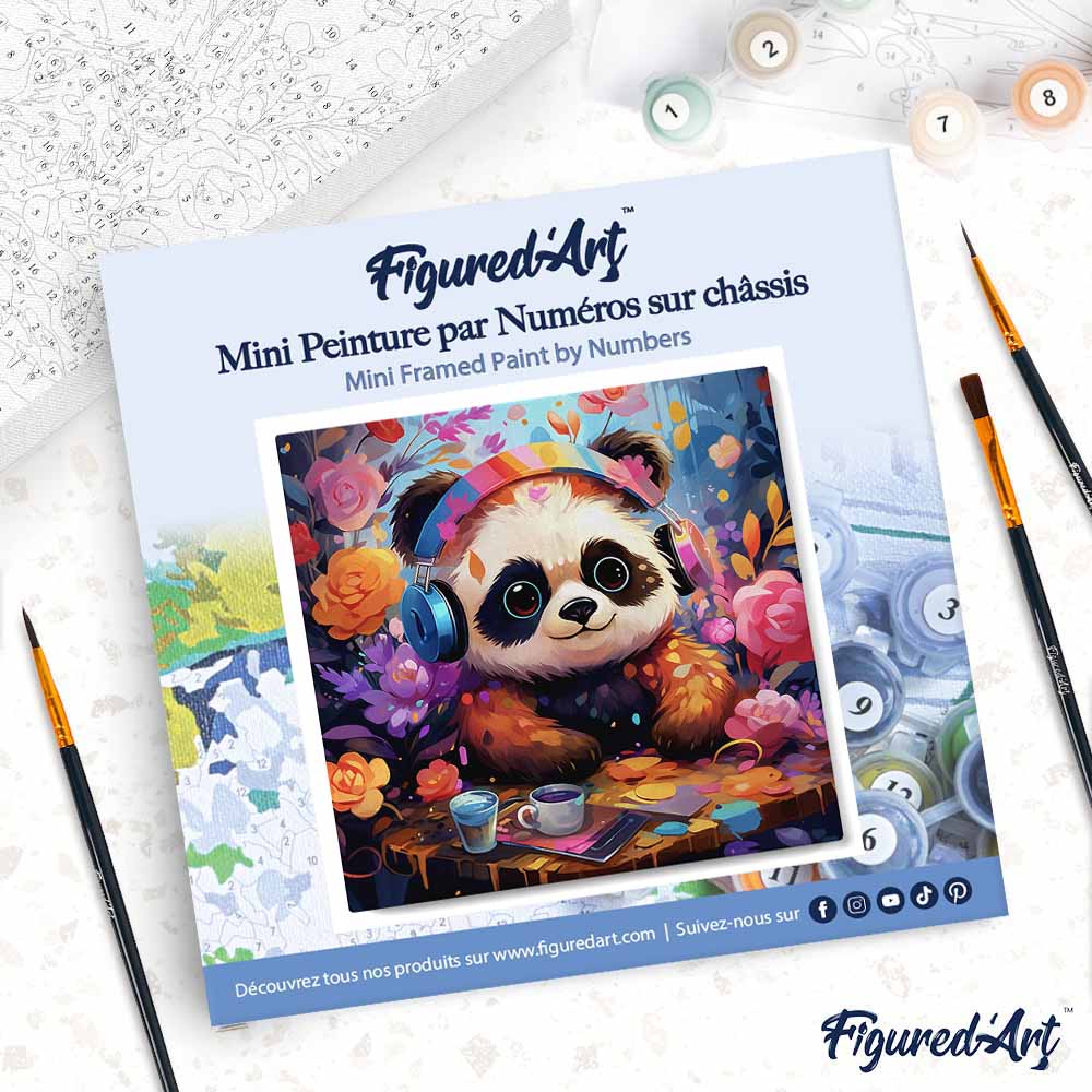 Mini Malen nach Zahlen mit Rahmen 20x20cm - Fantasie-Panda und Blumen - Kidis Art