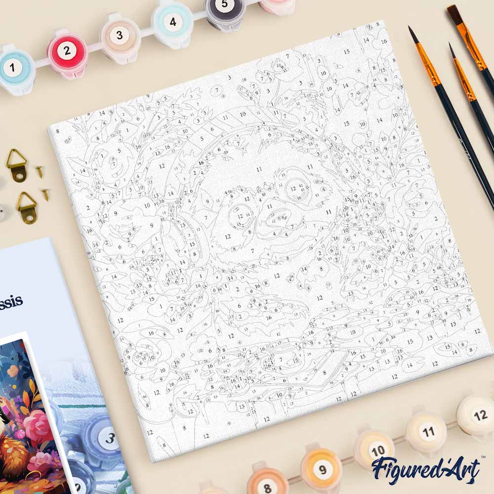 Mini Malen nach Zahlen mit Rahmen 20x20cm - Fantasie-Panda und Blumen